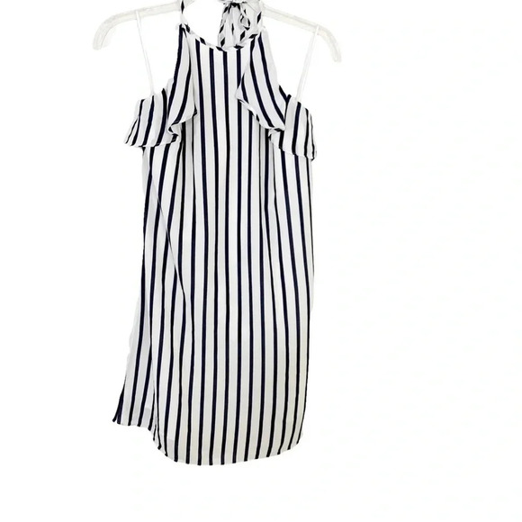 J. Crew Dress Halter Striped Ruffle Mini Navy White Size XS NWT - Picture 3 of 8